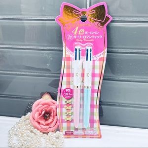 Daiso Japan Ribbon Ballpoint Pen Pink Kawaii Bow set of 2